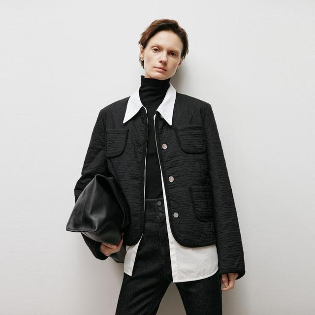 Meilleur moment MM麦檬秋冬白色精致小香风轻薄棉服外套女