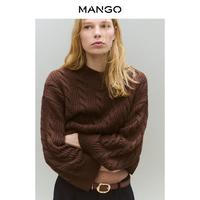 MANGO 女装毛针织衫2025冬装复古V领宽松绞花编织毛衣