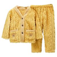 儿童法兰绒睡衣秋冬季加厚保暖珊瑚绒青少年男女中大童家居服套装