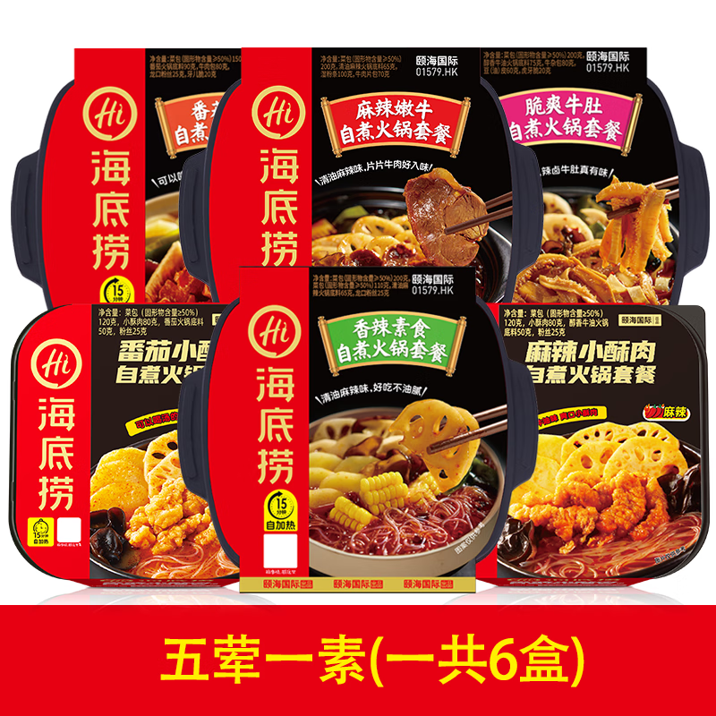海底捞自热火锅方便速食组合装自助火锅自煮小火锅懒人夜宵旅行快餐 5荤1素组合2185g