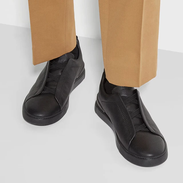 Zegna杰尼亚男鞋黑色鹿皮Triple Stitch™奢华休闲鞋 黑色 39 (5)