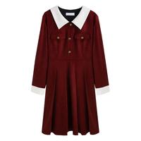 大码【短款】撞色高腰连衣裙2024冬氛围感穿搭A字裙