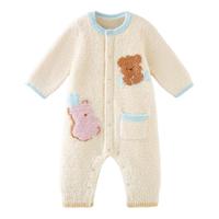 babycare宝宝半边绒连体衣服秋冬装新生儿加绒家居包屁衣婴儿爬服
