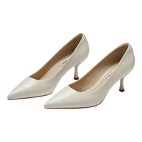 73hours 女鞋Brittany许红豆同款春季通勤细高跟鞋浅口单鞋女-空气棉-亮面牛皮-米白-6.5cm/35