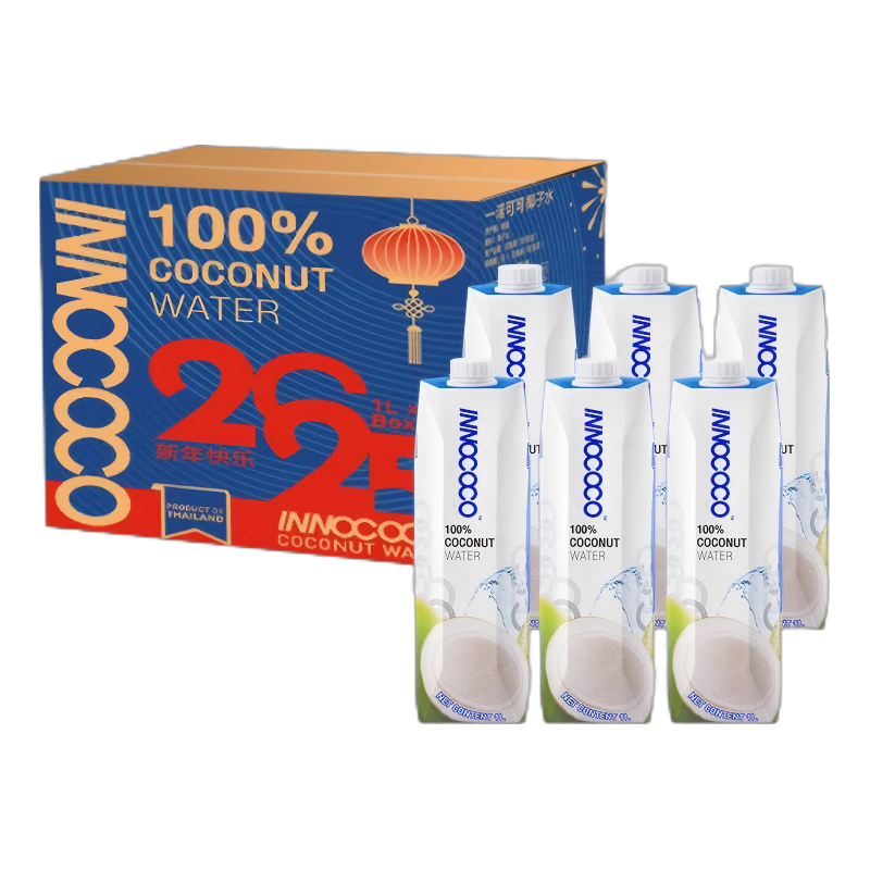 INNOCOCO100%纯椰子水1L*12盒 椰子汁泰国补充电解质水 1L 6瓶