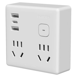 PHILIPS 飞利浦 墙壁桌面USB魔方插座 4插孔+2A1C口(无线)