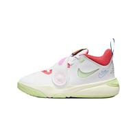 NIKE耐克童鞋男童篮球鞋TEAM HUSTLE D 11易穿脱魔术贴儿童运动鞋小童 山峰白/微黄绿/椰奶色/浅清透蓝 28码