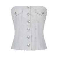 ZARA 女士酷辣细闪牛仔露背抽褶设计抹胸衬衫