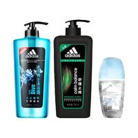 adidas 阿迪达斯 男士冰点沐浴露600ml+舒缓止痒洗发露730ml+走珠50ml） 沐浴洗发两件套