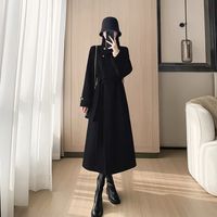 立领时尚黑色双面呢大衣女2025冬赫本风中长款毛呢高端外套