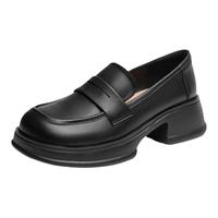 红蜻蜓 RED DRAGONFLY厚底乐福鞋女2024女鞋一脚蹬增高黑色英伦风小皮鞋单鞋