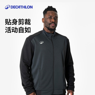 迪卡侬运动夹克男士足球训练外套户外跑步服休闲保暖上衣男SAT5 经典黑 2XL