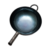 章丘铁锅 Zhangqiu iron Wok章丘手工炒菜熟铁老式加耳炒锅 不易粘锅无涂层宗师加锅耳款 大师版古法烤蓝34cm加锅耳
