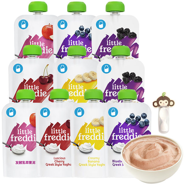 LittleFreddie Little Freddie）多口味儿童常温酸奶水果泥100g*10袋 发酵乳西梅泥 宝宝酸奶果泥