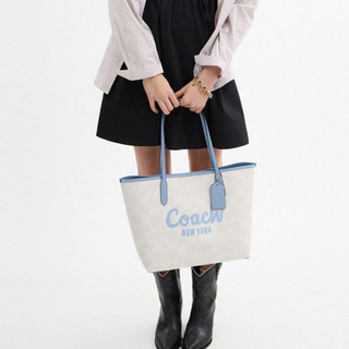 COACH/蔻驰经典老花女士托特包大容量单肩手提 CV976 深棕色