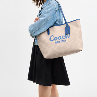 COACH/蔻驰经典老花女士托特包大容量单肩手提 CV976 深棕色