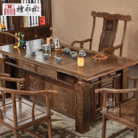 檀永林 红木家具非洲鸡翅木（学名：非洲崖豆木）实木茶桌椅组合中式仿古功夫禅意茶台 1.98m茶桌+1官帽椅+4圈椅