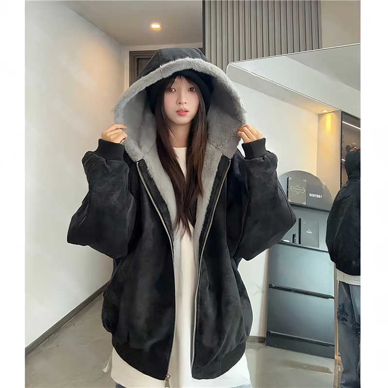 举风pu皮质座山雕外套男女秋冬加绒加厚连帽棉服美式三防毛领夹克棉衣 黑色 XL