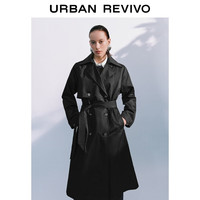 UR2025秋季女装气质双排扣腰带风衣外套UWM150045+ 黑色 L