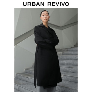 UR2025秋季女装气质双排扣腰带风衣外套UWM150045+ 黑色 L