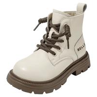 百丽童鞋女童马丁靴男童加绒短靴子儿童皮靴中大宝宝