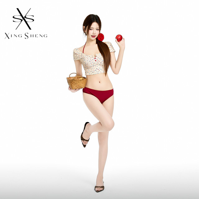 型盛 2025新款 4136 纯欲风碎花比基尼四件套小清新分体显瘦温泉度假泳衣