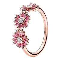 潘多拉（PANDORA）三朵粉色雏菊戒指女简约气质