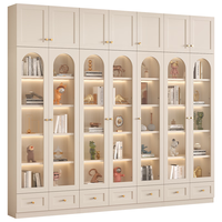强象奶油风落地书柜防尘长虹玻璃门家用置物展示柜整面墙定制F-210-2 款式10：7门+顶柜+灯