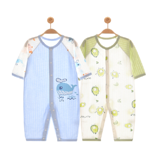 88VIP：彩婴房 婴儿衣服宝宝空调服夏连体薄纯棉家居爬服哈衣透气长袖睡衣
