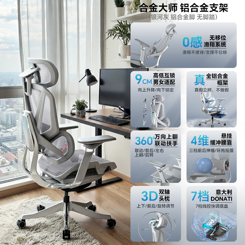 银河灰【标准版】【U-MESH网布+7档快调DONATI底盘+360度6D扶手】(包安装)