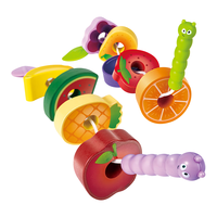 Hape 穿绳串珠宝宝积木贪吃虫水果穿穿乐1岁+宝宝早教儿童益智玩具