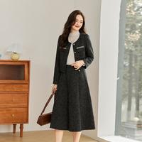 on&on 安乃安 秋季法式圆领外套高腰A字裙时尚通勤两件套女