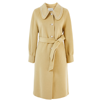 秋水伊人法式珍珠翻领双面呢大衣女装灯笼袖毛呢外套 黄色 L