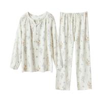 嫚熙春秋季哺乳睡衣产后丝麻棉绮幻花信胸垫款月子服家居服