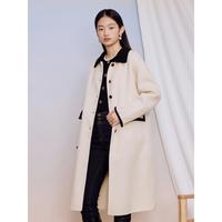 音儿 Goodland美地女装冬季绵羊毛撞色翻领外套双面毛呢大衣