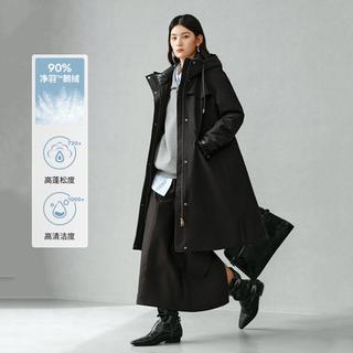 艾莱依 【城市猎装】25款学院风收腰工装羽绒服女中长款连帽鹅绒服外套