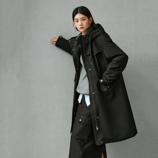 艾莱依 【城市猎装】25款学院风收腰工装羽绒服女中长款连帽鹅绒服外套