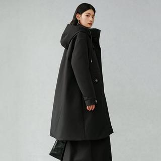 艾莱依 【城市猎装】25款学院风收腰工装羽绒服女中长款连帽鹅绒服外套