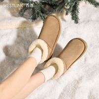 西遇(Westlink)毛毛保暖中筒翻毛雪地靴子女新款棉鞋冬季厚底休闲短靴