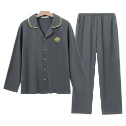 YOUKESHU 春季男士睡衣精梳全棉亲肤透气开衫翻领家居服男
