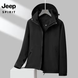 JEEP SPIRIT 吉普 冲锋衣春秋季单层夹克外套同款登山单夹克外套 男女同款黑色 XL