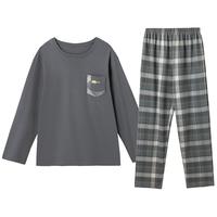 【软糯纯棉】秋季套头圆领格纹可外穿长袖家居服套装男睡衣
