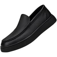 U7男鞋休闲一脚蹬真牛皮豆豆鞋时尚男士头层牛皮轻薄软皮透气皮鞋男 1818376黑色（牛皮） 41（标准皮鞋码）