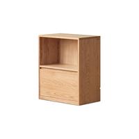 源氏木语实木书柜现代简约收纳柜子储物柜家用书架落地置物架书房 (橡木原木色F款）0.66米单抽书柜