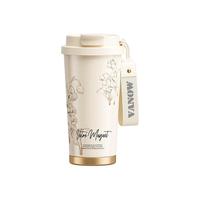 Vanow保温杯女生2023高颜值陶瓷内胆便携咖啡水杯子 珍耀白(陶瓷内胆+精致杯套) 500ml