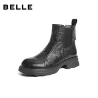 百丽（Belle）复古牛皮擦色褶皱面切尔西靴女2025冬新质感休闲短靴B2888DD5 黑色 40