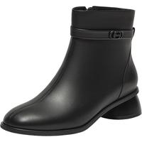 Bata 【真羊皮】拔佳时装靴冬季商场真皮皮通勤优雅粗跟短筒靴简约素面