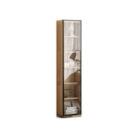 源氏木语实木书柜简约现代书房家具橡木置物柜客厅带玻璃门展示柜 原木色单门右开门金属边框0.425m