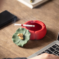 1 【好柿花生】柿子陶瓷烟灰缸家用带盖茶几茶桌个性防风飞灰小摆件 好柿发生【绿盖子】烟灰缸 Y