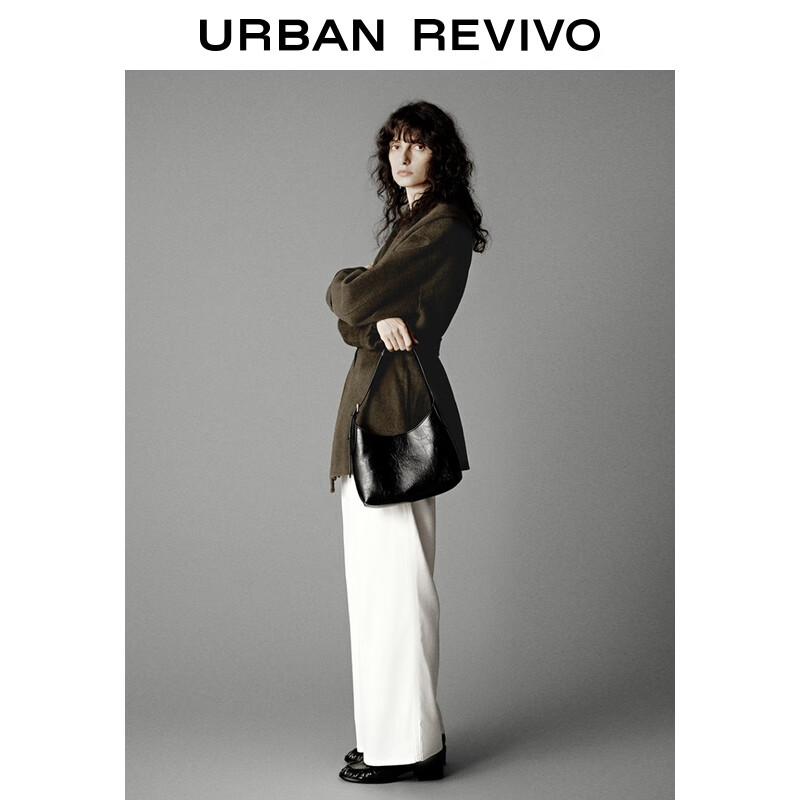 UR【钟楚曦同款】2025冬季女装含羊毛大衣呢料外套UWM150067 深咖棕 XS